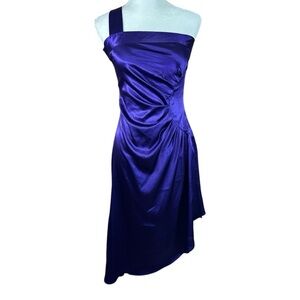 Psyche Q - purple Satin A-Symmetrical One Strap Party Dress- Size M